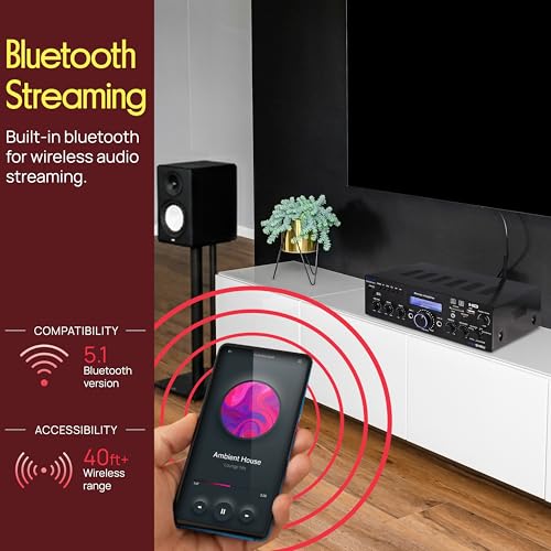 Pyle Wireless Bluetooth Home Stereo Amplifier - Multi-Channel 200 Watt Power Amplifier Home Audio Receiver System w/HDMI, Optical/Phono/Coaxial, FM Radio, USB/SD, AUX, RCA, Mic in - Remote - PDA9HBU