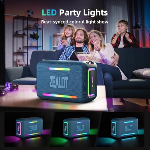 ZEALOT Bluetooth Speaker, 120W RMS 150W Peak Loud Wireless Speakers IPX6 Waterproof Bluetooth Subwoofer Speaker with LED Light, Custom EQ, 40H Playtime, Portable Speakers for Outdoor, Party - color: Blue