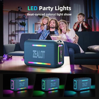 ZEALOT Bluetooth Speaker, 120W RMS 150W Peak Loud Wireless Speakers IPX6 Waterproof Bluetooth Subwoofer Speaker with LED Light, Custom EQ, 40H Playtime, Portable Speakers for Outdoor, Party - color: Blue