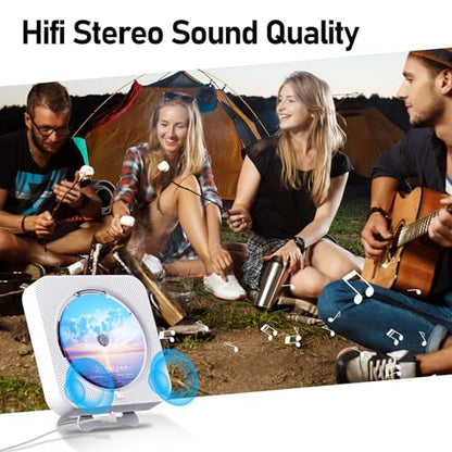 MICOCIOUS Bluetooth Portable Home CD Music Player with Remote Control, Timer, Built-in Speakers and LED Display - FM Radio Boombox (White) - color: White