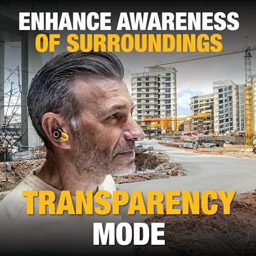 DEWALT Heavy Duty Bluetooth Jobsite Pro X2 ANC True Wireless Earbuds, Active Noise Cancelling Work Earbuds, Turn Dial Controls, 10Hr Runtime (40+ w/Case), 4 EQ Modes, IP54