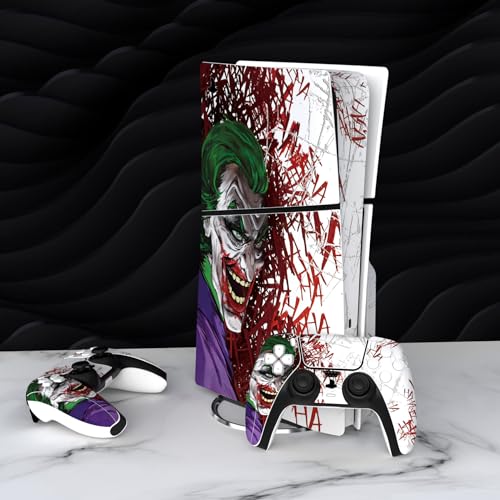 PlayVital Full Set Skin Sticker for ps5 Slim Console Disc Edition (The New Smaller Design), Vinyl Skin Decal Cover for ps5 Controller & Headset & Charging Station & Media Remote - Clown Hahaha - color: Clown Hahaha