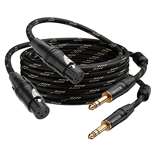 XLR to 1/4 Inch (6.35mm) TRS Cable, Balanced XLR Female to 1/4 | 6FT 2Pack, Quarter Inch to Microphone Cable Nylon Braided Cable, Gold-Plated Connectors - size: 6ft 2Pack, style: XLR Female to 6.35