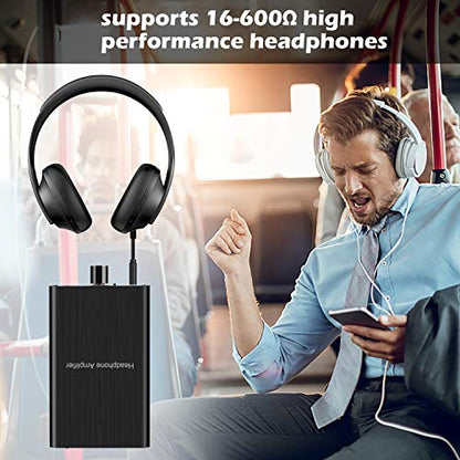 MYPIN Headphone Amplifier with Bass Boost, Support 3.5mm AUX and Type-C 16-600Ω Headphone -3.5mm Stereo Audio Out, GAIN, Bass for Mac, Phones, iPad, MP3, MP4 and Computers,Xbox one,PS4,PS5 Controller