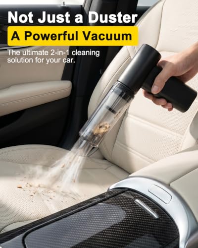 2-in-1 Compressed Air Duster & Car Vacuum Cordless Rechargeable - 160000RPM Electric Air Duster, Aluminum Mini Vacuum Keyboard Cleaner for PC, Computer, House, Outdoor & Car Detailing Supplies