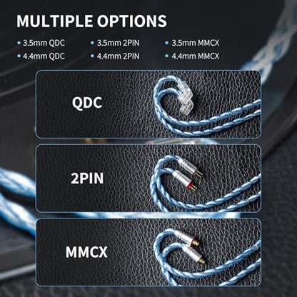 keephifi KBEAR 7030 .75 2 Pin IEM Cable, Headphone Cable Extension 3.5MM, Blue Braided 4-Strand Earbuds Cable for KZ ZS10 PRO/ZAR/ZAS/ZS12 PRO X/EDX PRO/Castor/DQS, CCA C12/ C10 Pro, Sigmot EM6L