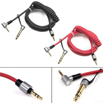 Coiled Aux Cable for Pro Detox Headphones 3.5mm to 6.5mm Cord Black Red Spring Design 1.5m(Black)