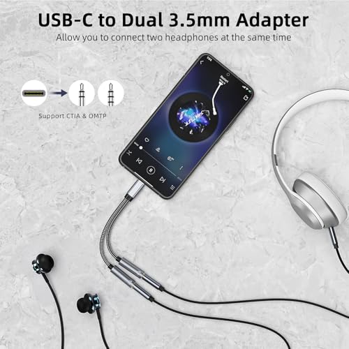 Jadebones 2 Pack USB C to Dual 3.5mm Female Headphone Splitter