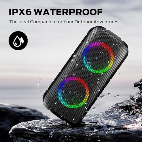 BUGANI Luster Bluetooth Speakers, Portable Wireless Stereo Speaker with Colorful Lights, Loud Sound, Bluetooth 5.3, 24H Playtime, IPX6 Waterproof, AUX-in, for Home/Outdoor/Camping/Beach