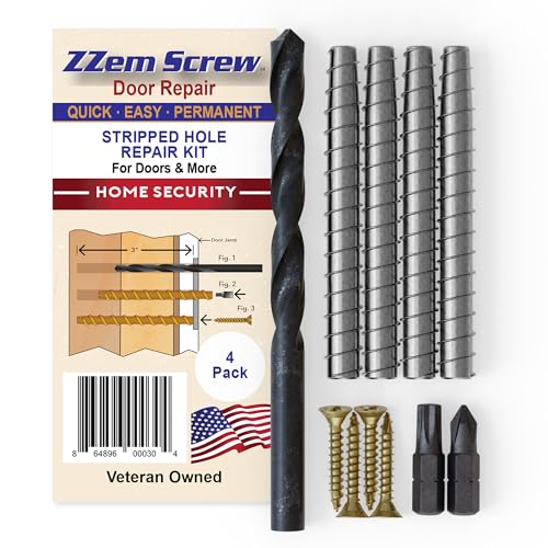 4-Pack #9 x 3 Permanent Stripped Door Hinge Screw Hole Repair Kit | Reinforces hinges, strike plates and door jambs. Installs in minutes. Made in USA - size: 4 Pack