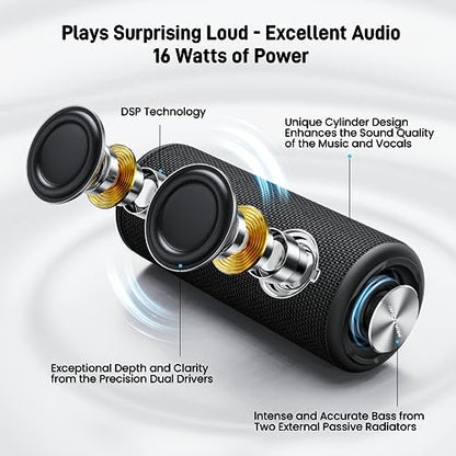 MIATONE Boombox Outdoor Portable Bluetooth Speaker Waterproof Wireless Speakers - Black - color: Black