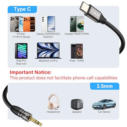 J&D USB C to 3.5mm 1/8 inch Audio Aux Cable, Compatible with iPhone 16/17 Series, Compatible with Google Pixel 10/9/8, MacBook, 3.3 Feet
