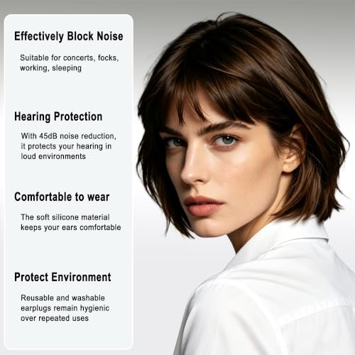 45dB Reusable Silicone Noise Reduction Ear Plugs | For Sleeping, Concerts, Airplane Travel, Side Sleepers, 6 Replacement Ear Tips, Obsidian Color