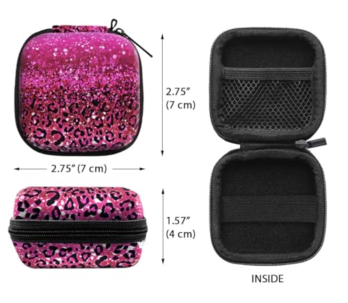 WIRESTER Portable Wireless Headphone Case, Earphone Storage Bag Carrying Case, Earbud Holder with Black Carabiner Compatible with Airpods - Hot Pink Sparkle with Black Pink Glitter Leopard - color: Hot Pink Sparkle With Black Pink Glitter Leopard