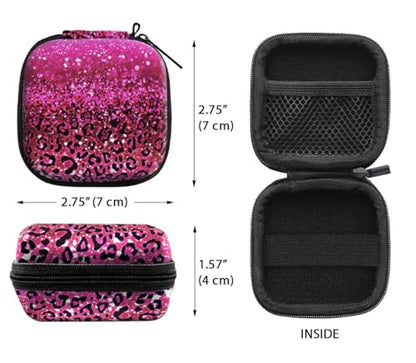 WIRESTER Portable Wireless Headphone Case, Earphone Storage Bag Carrying Case, Earbud Holder with Black Carabiner Compatible with Airpods - Hot Pink Sparkle with Black Pink Glitter Leopard - color: Hot Pink Sparkle With Black Pink Glitter Leopard