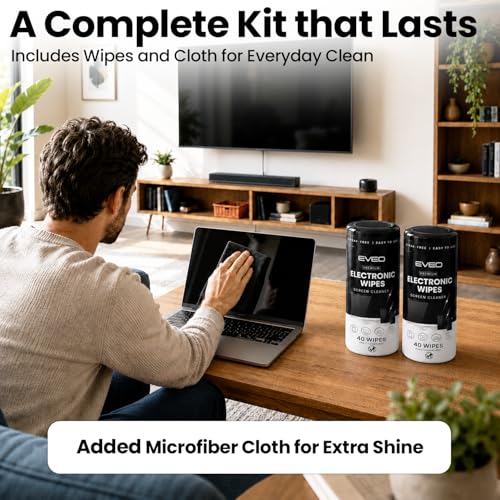 Electronic Wipes Screen Cleaner Streak-Free [2 Pack x40] Computer Screen Wipes, TV Screen Cleaner Wipes, Monitor Wipes for Smart TV, Laptop, iPhone, ipad and more - [Microfiber Cloth + 80 Wipes] - size: 40 Count (Pack of 2)