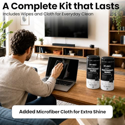 Electronic Wipes Screen Cleaner Streak-Free [2 Pack x40] Computer Screen Wipes, TV Screen Cleaner Wipes, Monitor Wipes for Smart TV, Laptop, iPhone, ipad and more - [Microfiber Cloth + 80 Wipes] - size: 40 Count (Pack of 2)