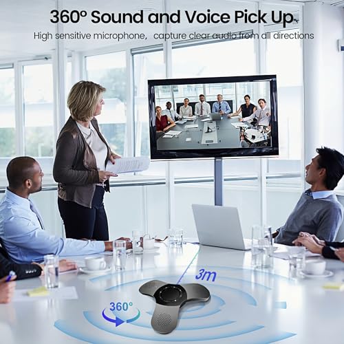 Conference Speaker with Microphone 360° Voice Pickup USB Bluetooth Speakerphone for Home Office & Meeting Room