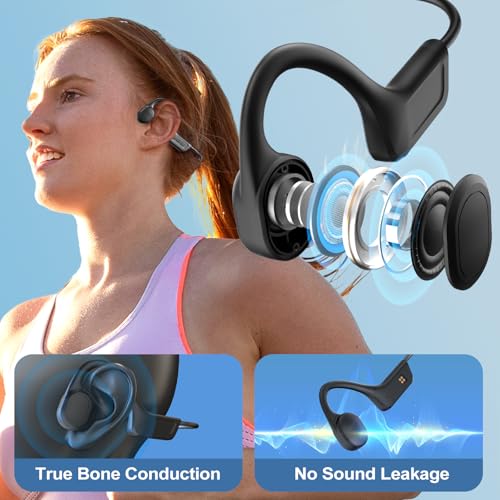 Bone Conduction Headphones,Waterproof IP68,Wireless Bluetooth 5.3 Earphones with Microphone, Built-in 32GB MP3 Open Ear Bluetooth Headphones for Running (Black) - color: Black