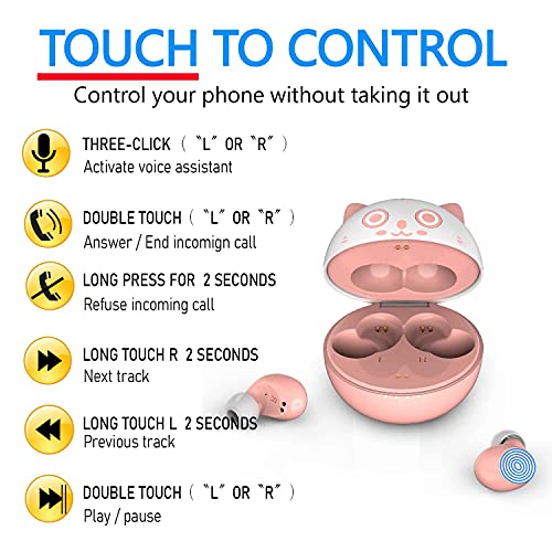 Cute Pink cat Wireless Earphones, Waterproof, Noise Cancelling in-Ear erbuds, TWS Stereo Headphones, Built in mic Headset Premium Sound with deep bass, JE-05B_K71 - color: JE-05B_K71