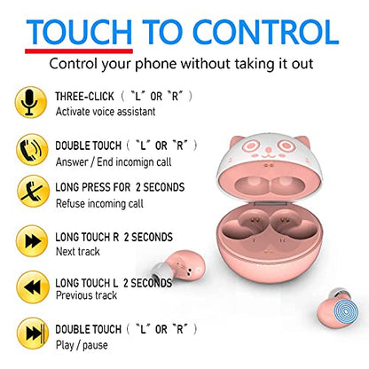 Cute Pink cat Wireless Earphones, Waterproof, Noise Cancelling in-Ear erbuds, TWS Stereo Headphones, Built in mic Headset Premium Sound with deep bass, JE-05B_K71 - color: JE-05B_K71