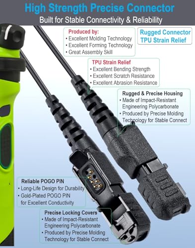 commountain Earpiece for Motorola Radios R5, XPR 3500e, XPR 3300e | Acoustic Tube Surveillance Headset, Noise Reducing PTT Mic, Reinforced Cable - size: For users below 6 feet tall