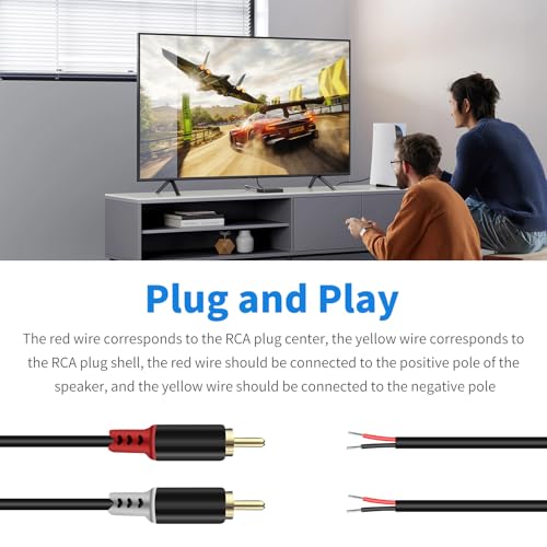 RCA to Speaker Wire Adapter, 2 Bare Wire Speaker Cables to RCA Plug Adapter Repair Speaker Wire for Speaker Amplifier Audio Video AV Receiver TV Subwoofer - 20AWG, 6.6FT - size: 6.6FT