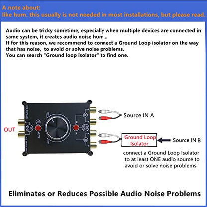 2-Way Stereo L/R RCA Switch Selector 2 in 1 Out Audio Passive Signal Switcher Splitter Box - color: 2 ports RCA switch(2 IN 1 OUT)