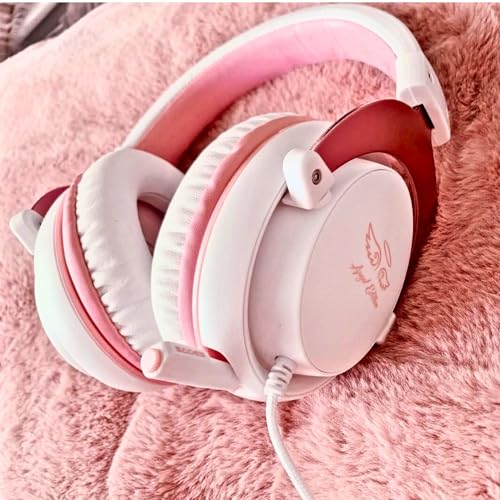 SADES MPOWER Stereo Gaming Headset for PS4, PC, Mobile, Noise Cancelling Over Ear Headphones with Retractable and Flexible Mic & Soft Memory Earmuffs for Laptop Nintendo Switch Games-Angel Edition - color: White, Light Pink