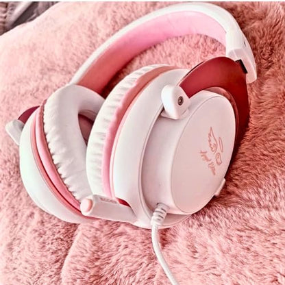 SADES MPOWER Stereo Gaming Headset for PS4, PC, Mobile, Noise Cancelling Over Ear Headphones with Retractable and Flexible Mic & Soft Memory Earmuffs for Laptop Nintendo Switch Games-Angel Edition - color: White, Light Pink