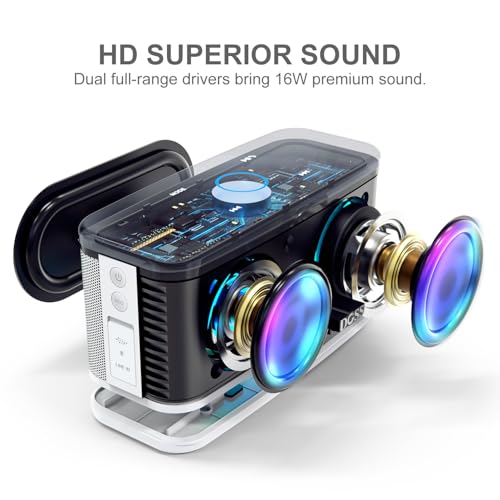 DOSS SoundBox Plus Portable Bluetooth Speaker with 16W Stereo Sound-White | Rich bass, 20H Playtime, Wireless Stereo Pairing, Hands-free Calls, Bluetooth 5.0, For Home, Office, Dorm, Camping, Backyard - color: White