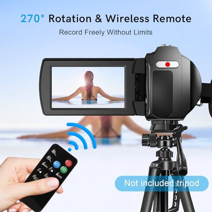 4K Video Camera Camcorder 3.0" Touch Screen Vlogging Camera for YouTube 18X Digital Zoom with External Stereo Microphone, Remote Control, 32G Card &2 Batteries