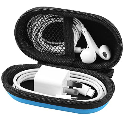 Earbud Case, RISETECH Earphone Carrying Case Holder EVA Headphone Storage Bag Small Zipper Pouch Compatible for EarPods, AirPods, Beats Flex, Urbeats3, Bose Wireless Earbuds, USB Cable, with Clip-Blue - color: Blue