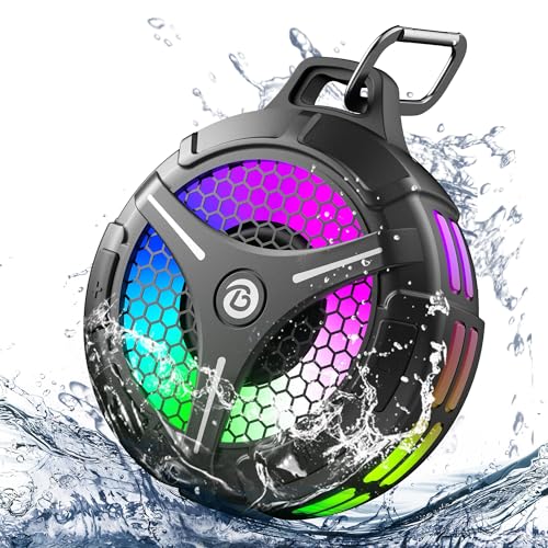Waterproof Bluetooth Shower Speaker with Suction Cup, IPX7 Bathroom Speaker, 15W Loud Stereo Sound, Deep Bass, TWS Pairing, RGB Lights, Portable Speaker Gift for Men & Women
