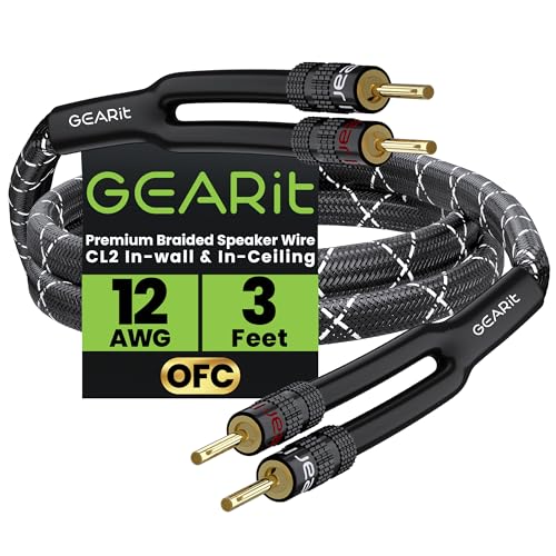 GEARit 12 Gauge Speaker Wire Banana Plugs CL2 Rated in-Wall 3 Feet Black - color: Black, size: 3 Feet