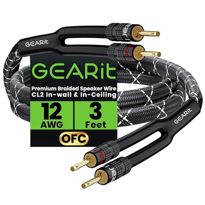 GEARit 12 Gauge Speaker Wire Banana Plugs CL2 Rated in-Wall 3 Feet Black - color: Black, size: 3 Feet