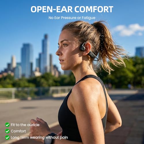 HIFI WALKER Bone Conduction Headphones, Bluetooth 6.0 Open Ear Headphones with IPX7 Waterproof, Type-C Quick Charging Long Battery Life, Sport Headphones Bone Conduction for Running, Fitness, Gift
