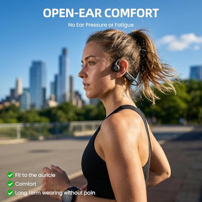 HIFI WALKER Bone Conduction Headphones, Bluetooth 6.0 Open Ear Headphones with IPX7 Waterproof, Type-C Quick Charging Long Battery Life, Sport Headphones Bone Conduction for Running, Fitness, Gift