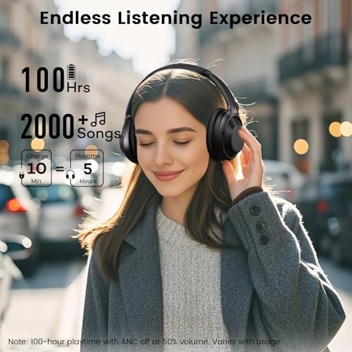 Riibox Y7Pro Active Noise Cancelling Headphones, Wired Wireless ANC Headset | Over Ear Headphones Bluetooth 6.0, 100H Playtime, LDAC Hi-Res Audio, Custom EQ via App, Comfort Fit for Home Office Travel