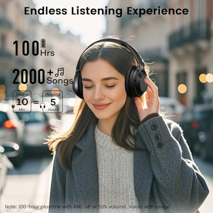 Riibox Y7Pro Active Noise Cancelling Headphones, Wired Wireless ANC Headset | Over Ear Headphones Bluetooth 6.0, 100H Playtime, LDAC Hi-Res Audio, Custom EQ via App, Comfort Fit for Home Office Travel