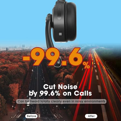 Bluetooth Headset with Microphone, Noise Canceling Wireless On Ear Headphones, Bluetooth Headphones with Mic Charging Base, Phone Headset Mute Button for Laptop, Skype, Call Centers, Office, Trucker - color: Black-03