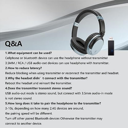 Bluetooth Headphones for TV & PC with USB Transmitter, 3.5mm (Blue) | Dual-mode wired & wireless over-ear headset. Connect to TV/PC via USB/3.5mm transmitter, or directly to phone. - color: Blue