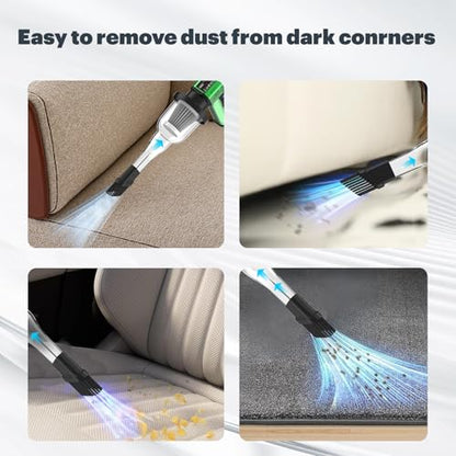 SCHNEIDER Compressed Air Duster and Vacuum Cleaner with 2-in-1 Blow & Suction Function, 130000RPM Electric Air Dust with Multi-Speed Adjustable/LED Light for PC Keyboard Cleaning, Car, Home