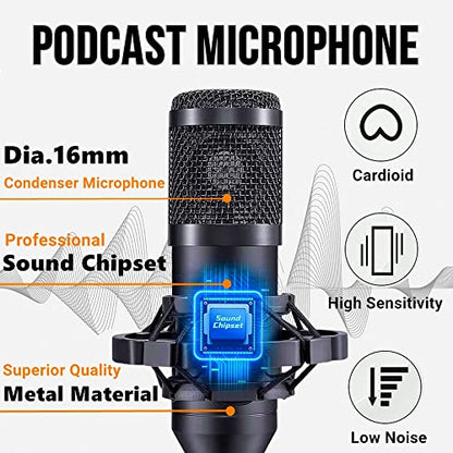 CofeLife Podcast Equipment Bundle, BM800 Podcast Microphone Bundle with V8s Voice Changer, Condenser Microphone Recording Studio Package for Podcasting Live Streaming Singing PC Mobile TikTok YouTube