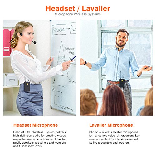 FIFINE Wireless Microphones for Computer, USB Wireless Microphone System for PC and Mac, Headset UHF System with USB Receiver,Transmitter, Headset and Clip Lavalier Lapel Mic-K031B | UHF System with Receiver and Transmitter,Clip Lavalier Lapel Mic, for PC