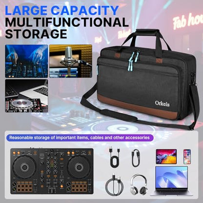 ORKELS DJ Controller Bag, Portable Padded DJ Travel Case with Storage Pocket, Compatible with Pioneer DDJ-400 SB3 SB2 RB FLX4 REV1 DJ2GO2 Party Mix - size: S-20.9''W x 4.1''D x12''W