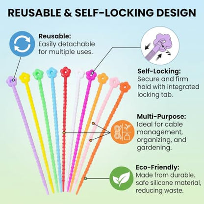 20-Pack Flower Silicone Zip Ties, Reusable Self-Locking Straps - color: 20pcs- Flower Cable Ties