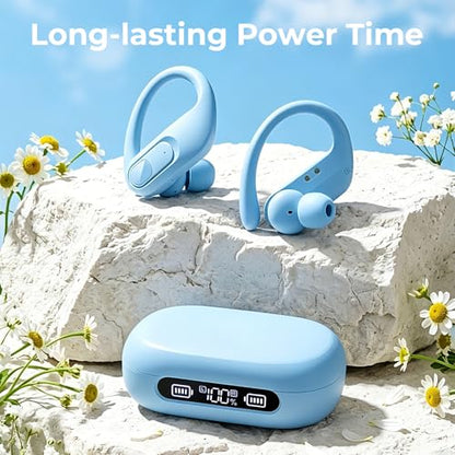 Wireless Bluetooth 5.3 Earbuds, 96Hrs Playtime Sports Headphones with Earhooks, LED Battery Display, Waterproof Stereo Earphones with Microphone for Gym, Running, Workout