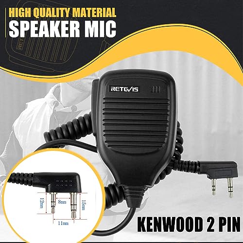 Retevis Walkie Talkie Shoulder Speaker Microphone, 2 Pin,1 Pack | for RT22/RT68/H777/RT68H/RT22S, Compatible with BAOFENG UV-5R/888S,Kenwood Radio, Rotatable Clip, Kevlar Cable, Portability