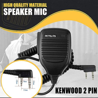 Retevis Walkie Talkie Shoulder Speaker Microphone, 2 Pin,1 Pack | for RT22/RT68/H777/RT68H/RT22S, Compatible with BAOFENG UV-5R/888S,Kenwood Radio, Rotatable Clip, Kevlar Cable, Portability